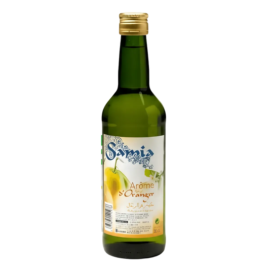 Bouteille d'arôme fleur d'oranger SAMIA 1L pour préparations culinaires sucrées, idéale en épicerie sucrée et pâtisserie orientale.
