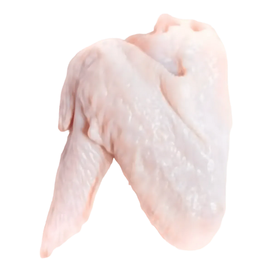 Ailes de Poulet Nature - Goût Authentique | Surgelé, une aile de poulet crue isolée sur fond blanc, idéale pour grillades ou marinades.
