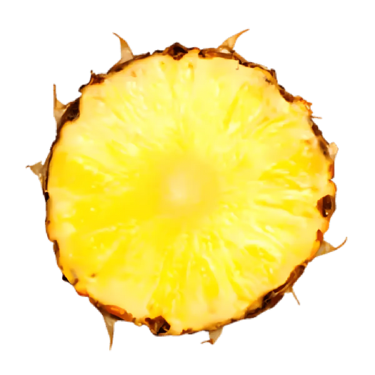 Tranche d’ananas Extra Sweet vue de dessus, montrant une chair juteuse et sucrée, riche en saveur tropicale exceptionnelle.