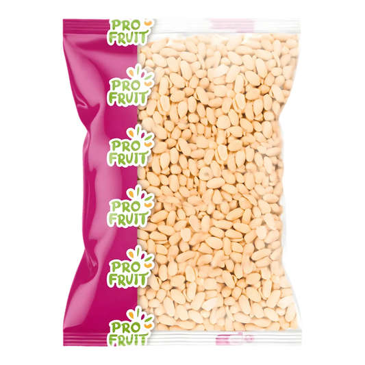 Arachides blanches salées PROFRUIT en sachet transparent avec logo violet, snack croquant idéal pour l'épicerie sucrée et fruits secs.