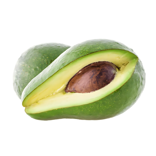 Avocat tropical coupé en deux révélant sa chair crémeuse et son noyau, parfait pour smoothies et salades nutritives.