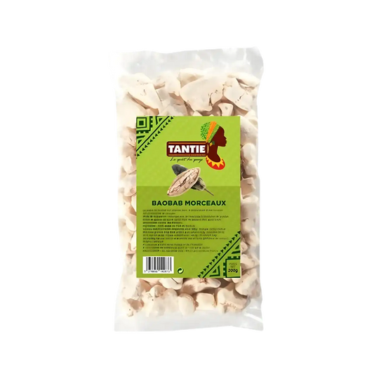 Baobab en morceaux TANTIE - sachet de 200g de fruits séchés croquants, riches en nutriments, parfaits pour une collation saine.