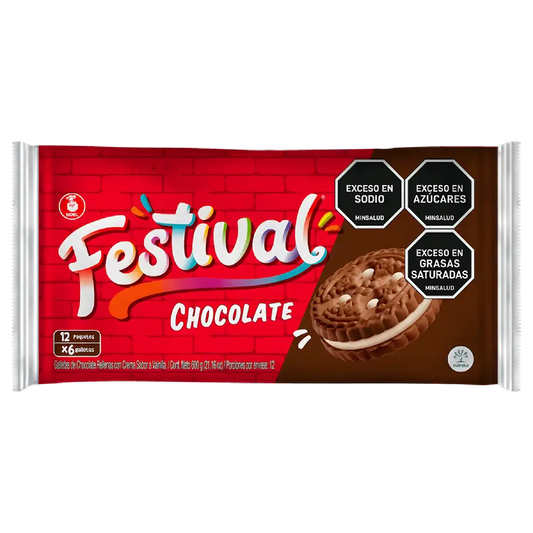 Paquet de biscuits chocolat FESTIVAL avec base craquante, 12 paquets individuels, idéal pour l'épicerie sucrée et les encas gourmands.