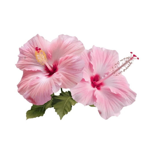 Fleurs d’hibiscus roses fraîches, apportant une touche florale à la boisson au malt au coco et hibiscus VITA MALT - BOISSON - NKOSI.