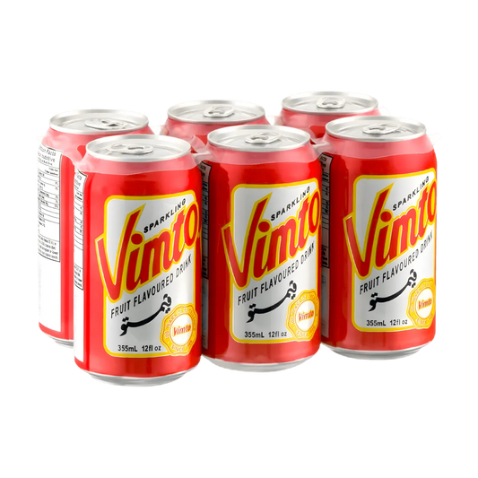 Pack de 6 canettes de boisson grenadine VIMTO - Rafraîchissante et Fruitée, soda pétillant à la grenadine, 355 ml chacune.