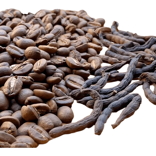 Grains de Café Touba BARKELOU avec poivre de Guinée, ingrédients du café touba traditionnel à la saveur intense et épicée.