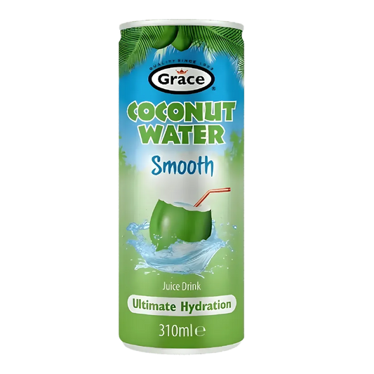 Boisson coco pulpe GRACE en canette 310ml, eau de coco naturelle sans additif, idéale pour une hydratation tropicale rafraîchissante.