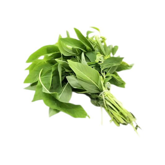 Bouquet frais de feuilles d'amarante vertes, idéal pour une utilisation culinaire variée. Légume nutritif prisé dans les plats traditionnels.