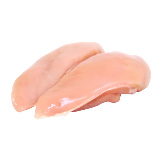 Deux filets de poulet Halal frais et surgelés, à la chair délicate. Parfait pour recettes sautées ou cuisson au four dans la catégorie volaille.
