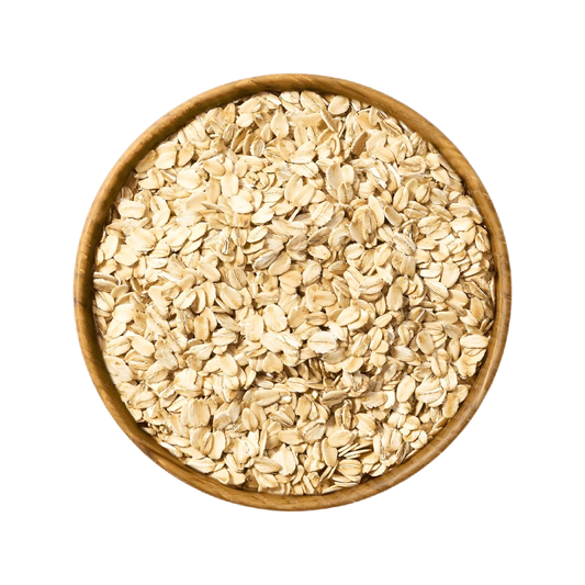 Vue rapprochée de flocons d'avoine QUAKER entiers dans un bol rond, parfaits pour recettes saines et petit-déjeuner nutritif.
