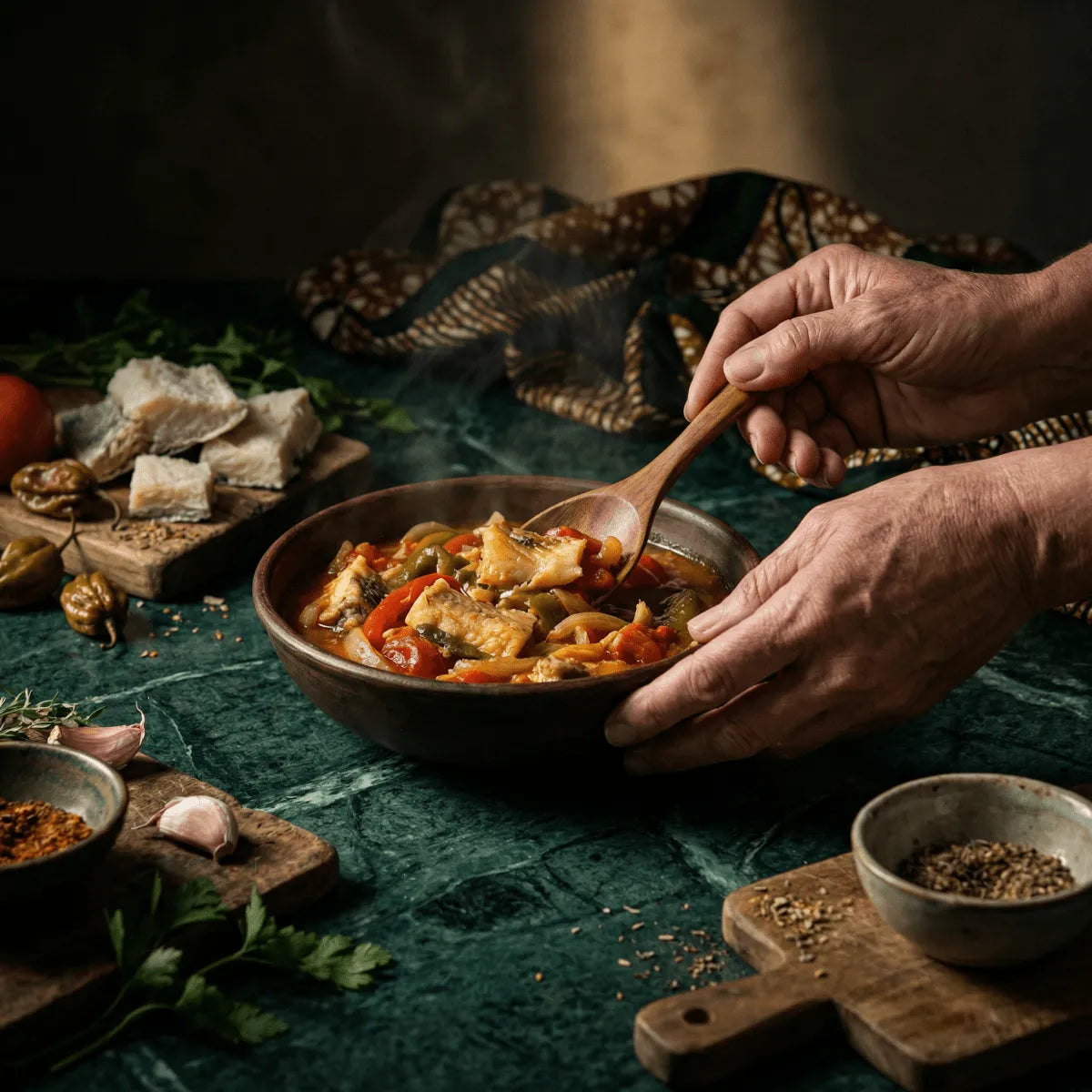 Recette Bacalao guisado Caribéen : Ragoût de Morue aux Tomates et - Épicerie africaine et caribéenne en ligne NKOSI