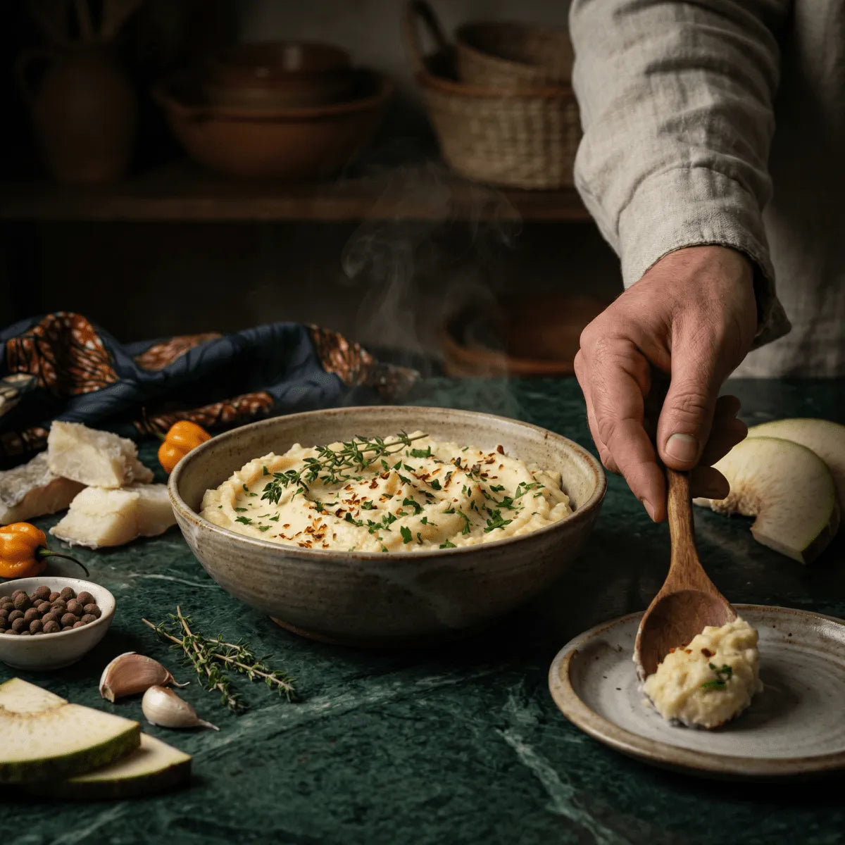 Recette Brandade créole Antillais : Morue Pilée à l'Huile d'Olive et - Épicerie africaine et caribéenne en ligne NKOSI