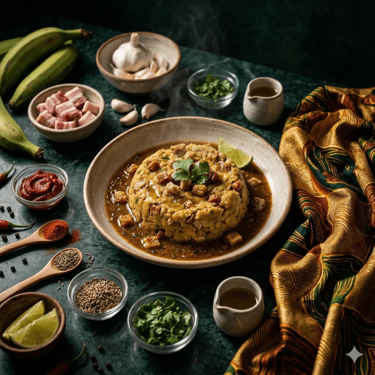 Portoricaans Mofongo-recept: Puree van bakbanaan met knoflook en chicharrón