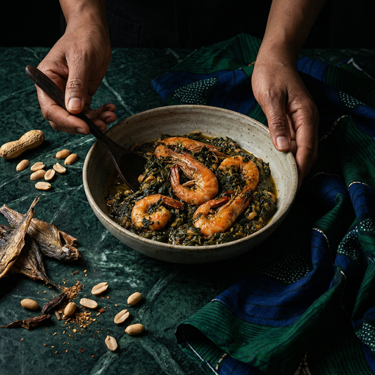 Ndolé camerounais — ragoût de feuilles amères aux arachides et crevettes séchées — Plat national du Cameroun | Épicerie africaine en ligne NKOSI