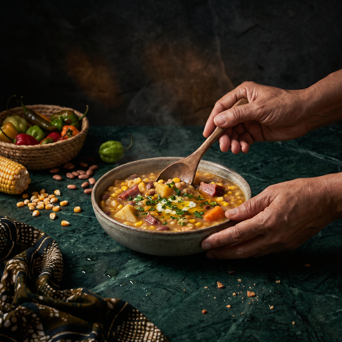 Cachupa cap-verdienne — ragoût national au maïs hominy, haricots et saucisses fumées — Recette africaine authentique | Épicerie africaine en ligne NKOSI