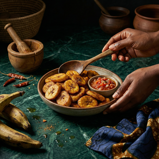 Alloco ivoirien — banane plantain frite croustillante à la sauce tomate pimentée — Street food africain | Épicerie africaine en ligne NKOSI