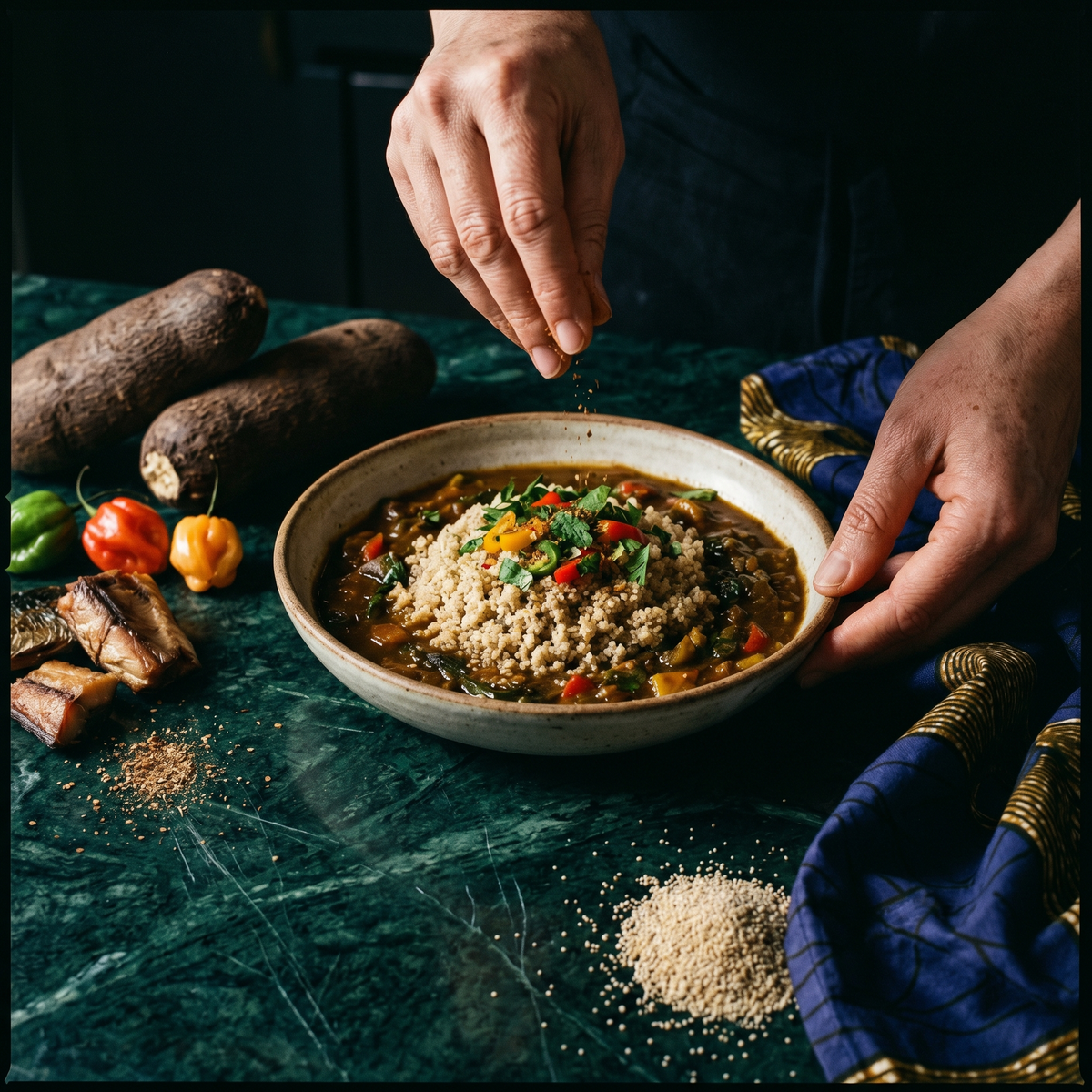 Fonio en sauce d'Afrique de l'Ouest aux légumes et épices — Recette céréale africaine sans gluten | Épicerie africaine en ligne NKOSI