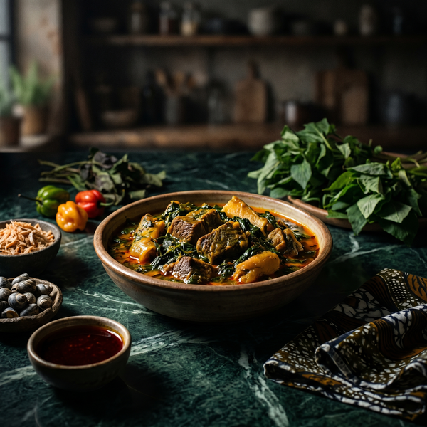 Edikang Ikong : Soupe Verte Nigériane aux Feuilles d'Ugu