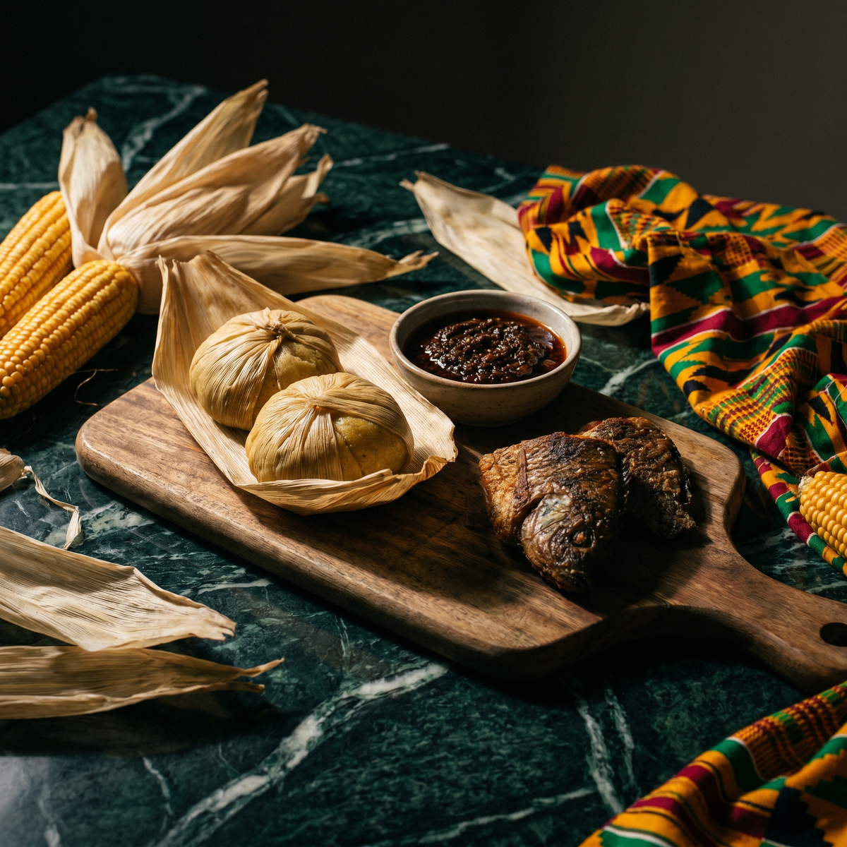 Kenkey Ghanéen : Pâte de Maïs Fermentée en Feuille