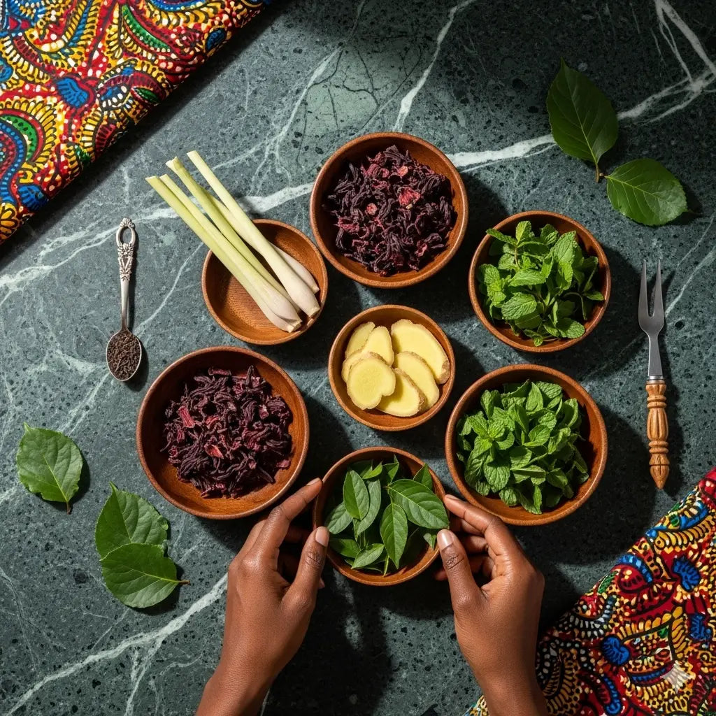 Infusions naturelles : gingembre, menthe, hibiscus et citronnelle