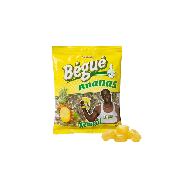 Bonbons BÉGUÉ Ananas - vue ingrédients et texture | Épicerie africaine - Sénégal NKOSI