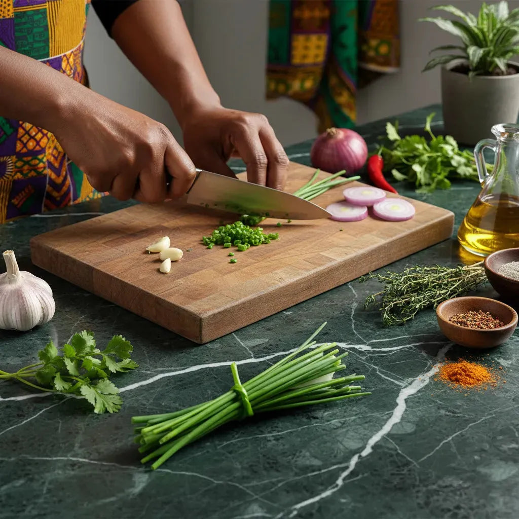 Préparation culinaire avec ciboulette fraîche hachée sur planche à découper. Ciboulette - Herbe Aromatique Ciboulette | Cuisine et Saveur.