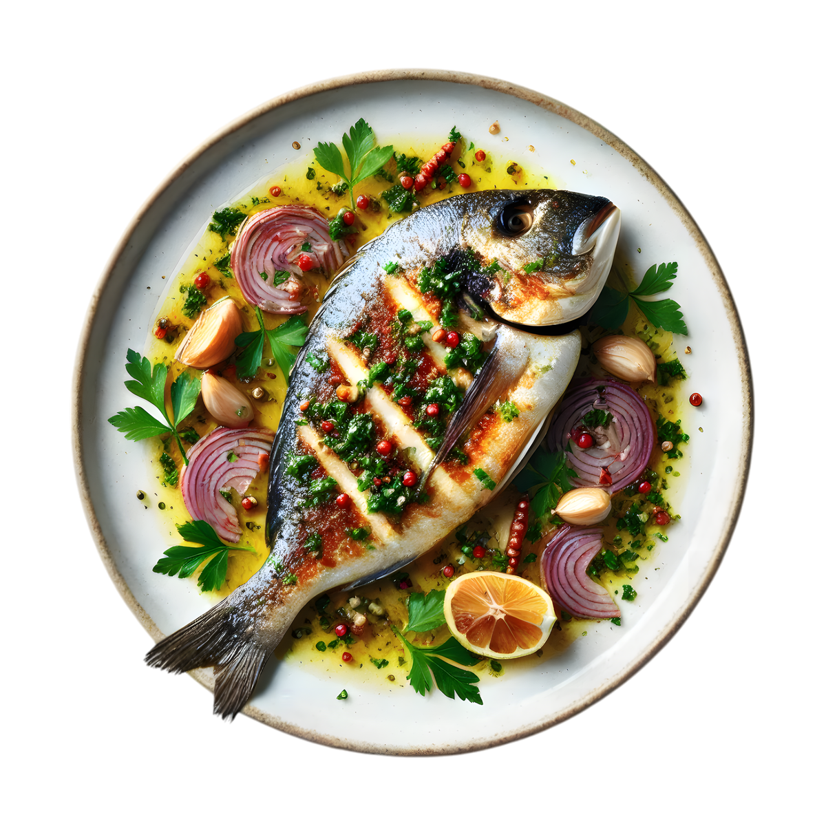 Daurade grillée sauce chien