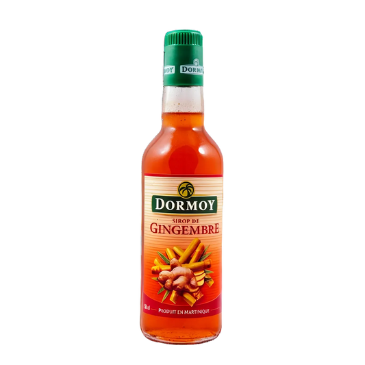 Bouteille de sirop de canne/gingembre DORMOY - Gingembre Dormoy, boisson épicée produite en Martinique, idéale pour cocktails et desserts.