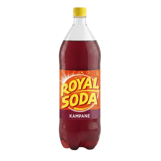 Bouteille de 2L de ROYAL SODA goût kampane, boisson pétillante à la saveur authentique, idéale pour les amateurs de sodas traditionnels.