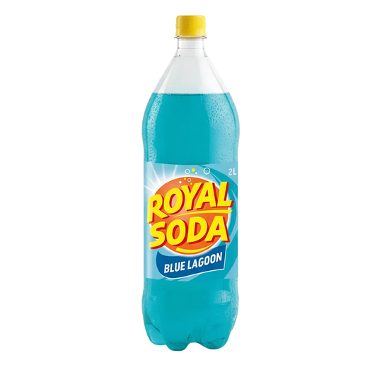 Bouteille de 2L de Soda Blue Lagon ROYAL SODA, boisson gazeuse tropicale au goût fruité, idéale pour les amateurs de sodas rafraîchissants.