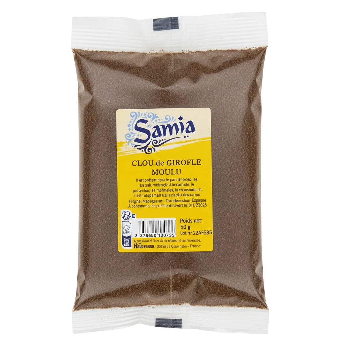 Clous de girofle moulu SAMIA - Épice aromatique en sachet de 50g, idéale pour assaisonner plats salés et sucrés. Épicerie salée de qualité.