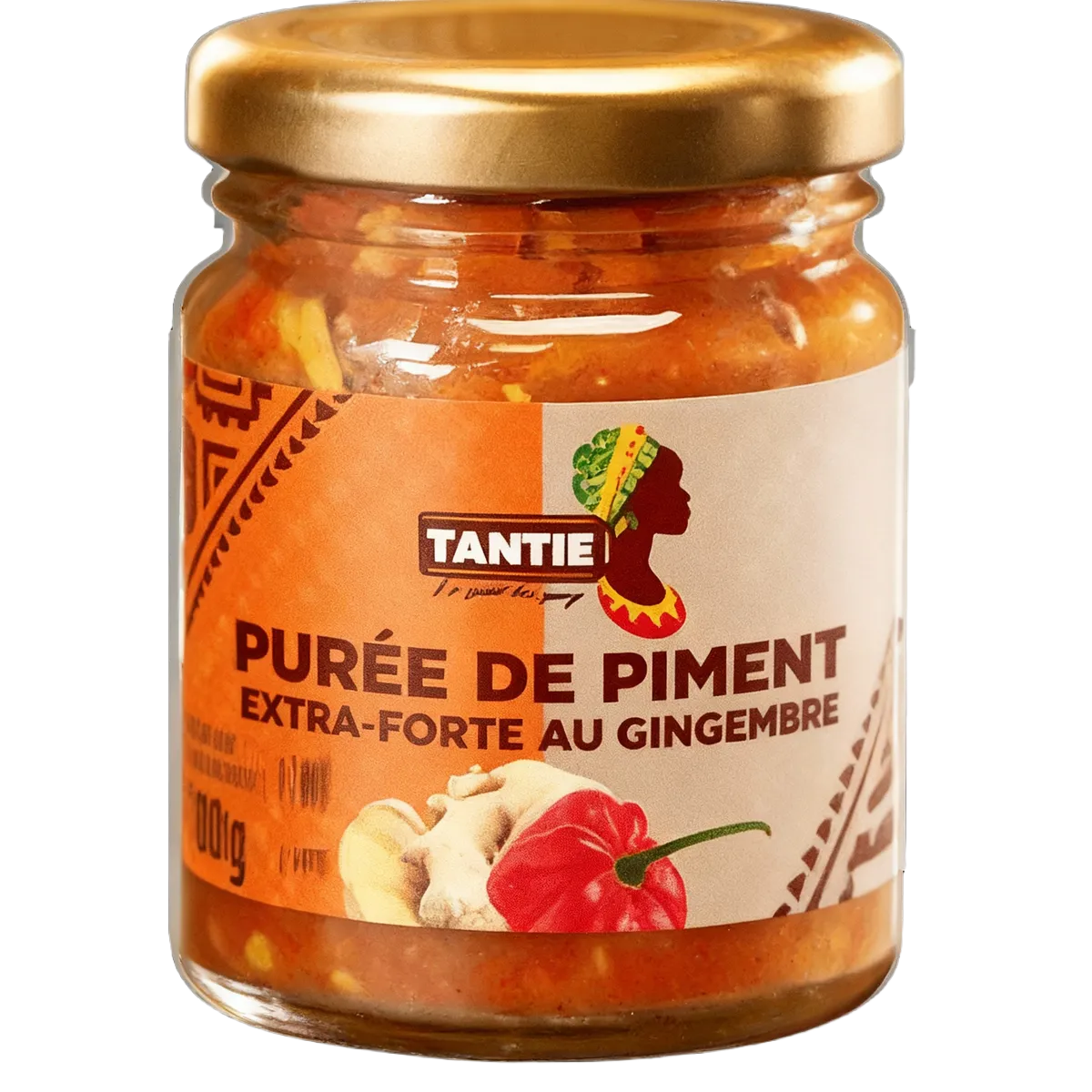 Purée de piments gingembre TANTIE - Sensations épicées en pot de 100g avec étiquette colorée, parfait pour relever vos plats.