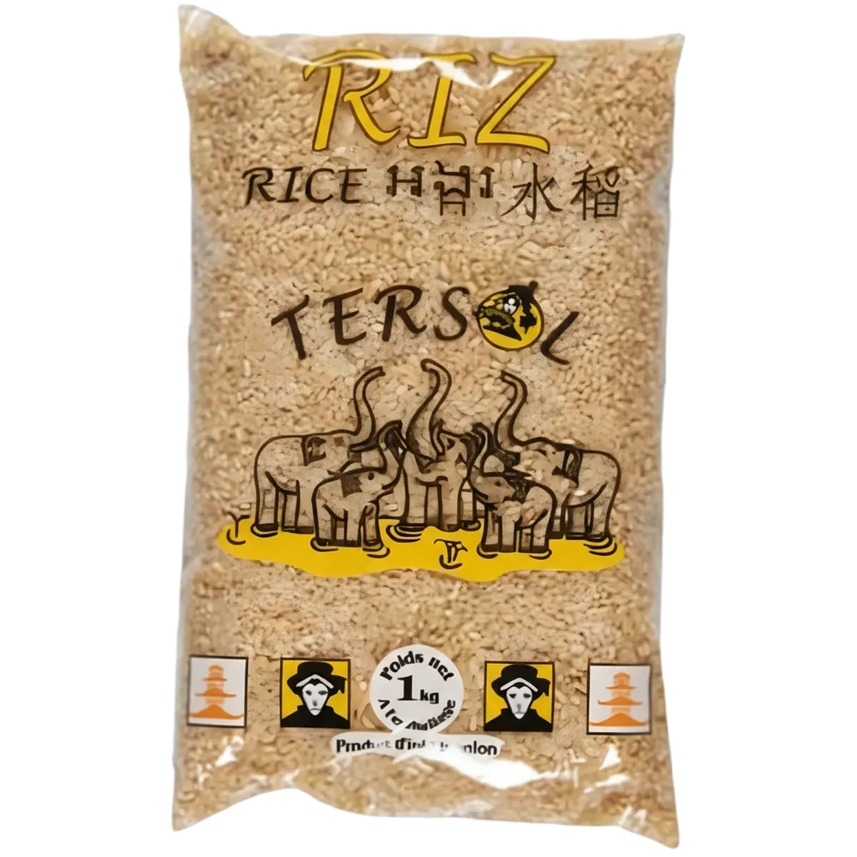 Riz Complet TERSOL - Fibres et Nutriments, emballage 1 kg avec éléphants, idéal pour une alimentation saine en épicerie salée.