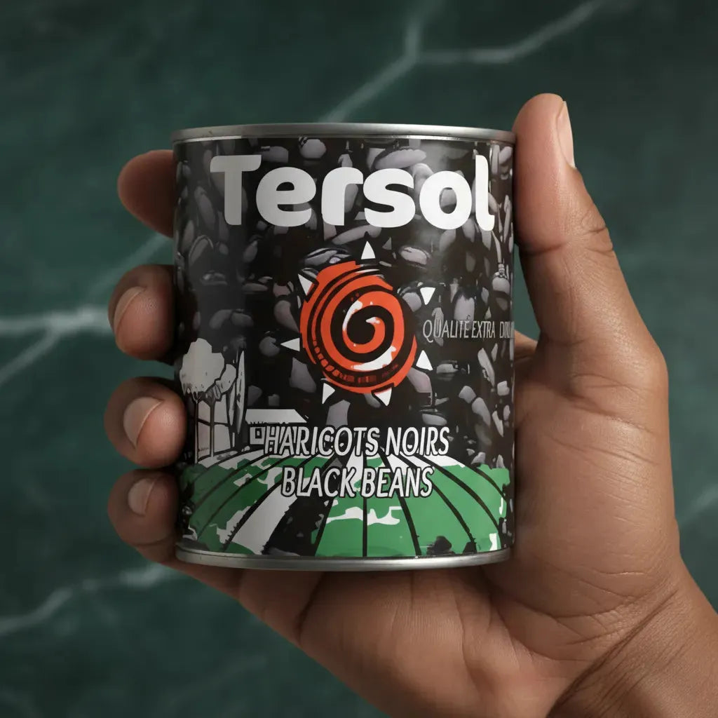 Main tenant une boîte de haricots noirs TERSOL - Qualité extra, idéale pour l'épicerie salée et les plats nutritifs du quotidien.