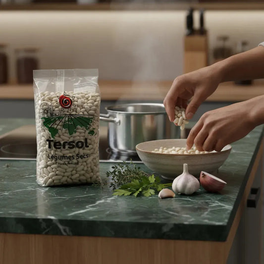 Préparation culinaire avec haricot lingot blanc TERSOL, légume sec riche en fibres pour plats nutritifs et gourmands.