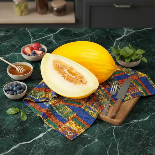 Melon frais coupé accompagné de fruits rouges, miel et menthe. Parfait pour un encas sain et sucré toute l’année.