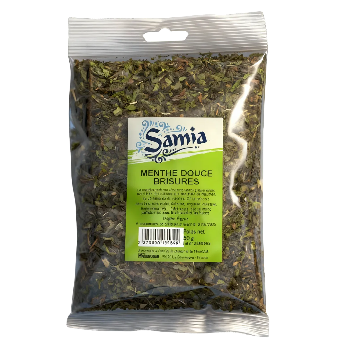 Menthe Douce Brisure SAMIA - Parfum Délicat et Réjouissant en sachet de 50g, idéale pour infusions ou assaisonnement culinaire.
