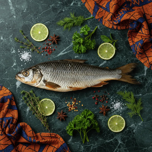 Capitaine NANKA Fumé entouré d'épices et de citron vert, mettant en valeur sa fraîcheur et sa saveur authentique.