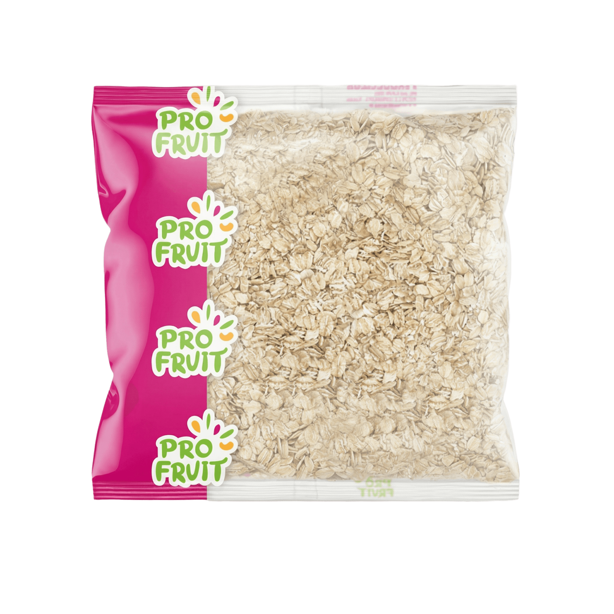 Flocon d’avoine PROFRUIT en sachet transparent avec étiquette rose, riche en fibres et protéines, idéal pour petit déjeuner sain.