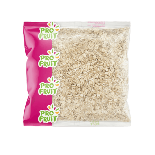 Flocon d’avoine PROFRUIT en sachet transparent avec étiquette rose, riche en fibres et protéines, idéal pour petit déjeuner sain.