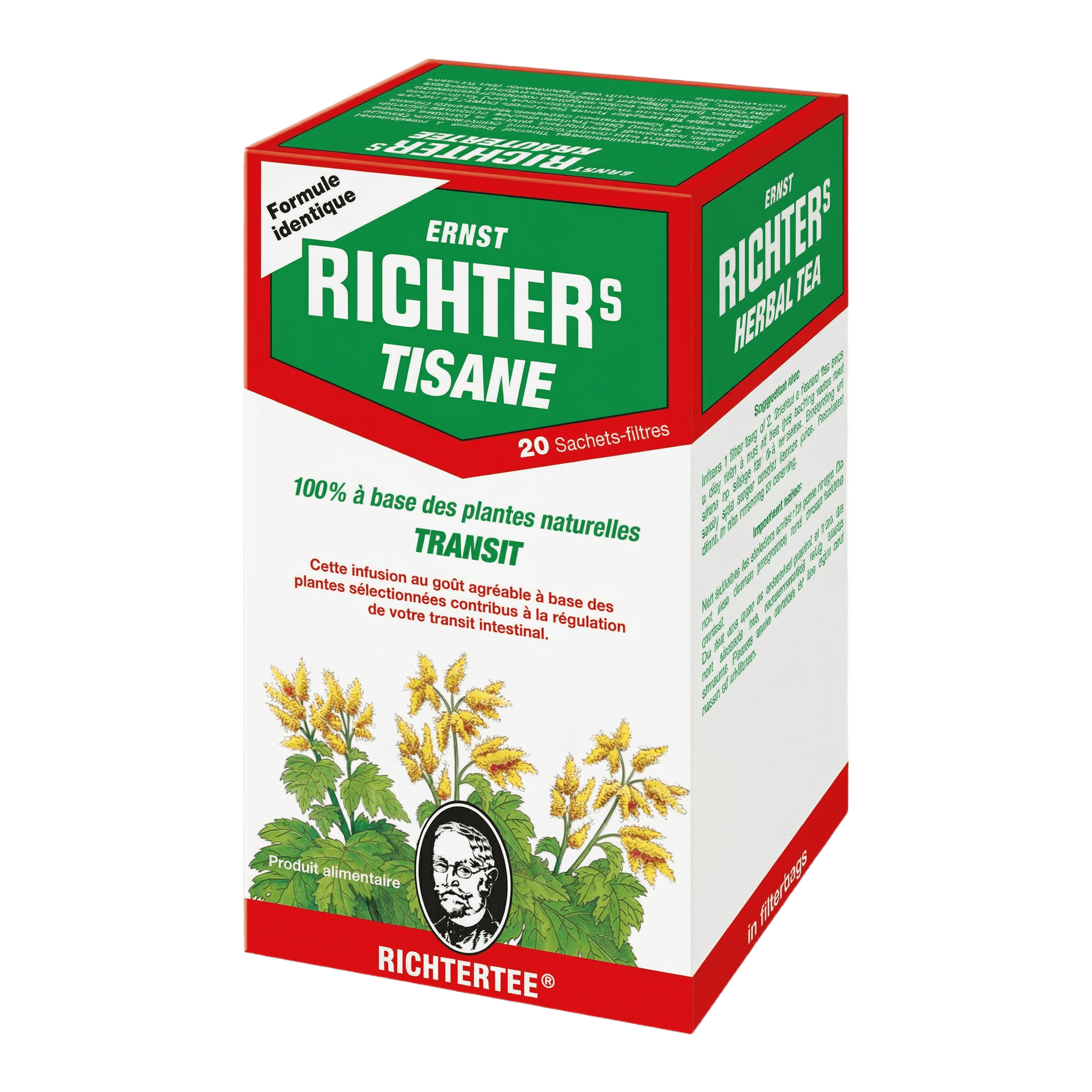 Boîte de Tisane Transit RICHTER - Tisane digestive naturelle à base de plantes, 20 sachets pour un transit régulier, goût réglisse et menthe.