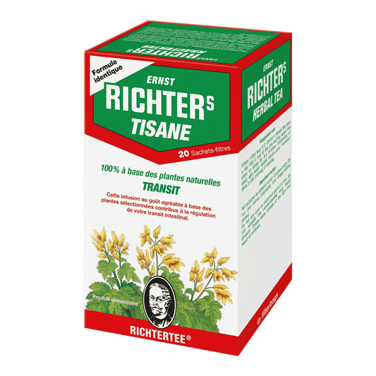 Boîte de Tisane Transit RICHTER - Tisane digestive naturelle à base de plantes, 20 sachets pour un transit régulier, goût réglisse et menthe.