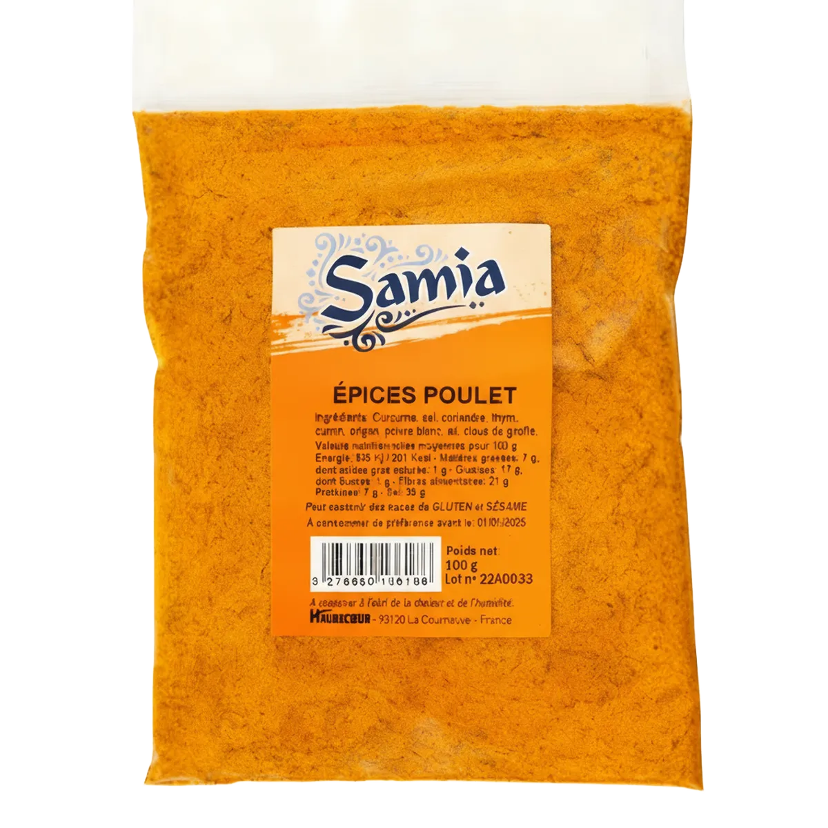 Epices pour poulet SAMIA - Épices Poulet SAMIA | Arômes Riches en sachet de 100g, mélange d'épices coloré pour assaisonner vos plats de volaille.