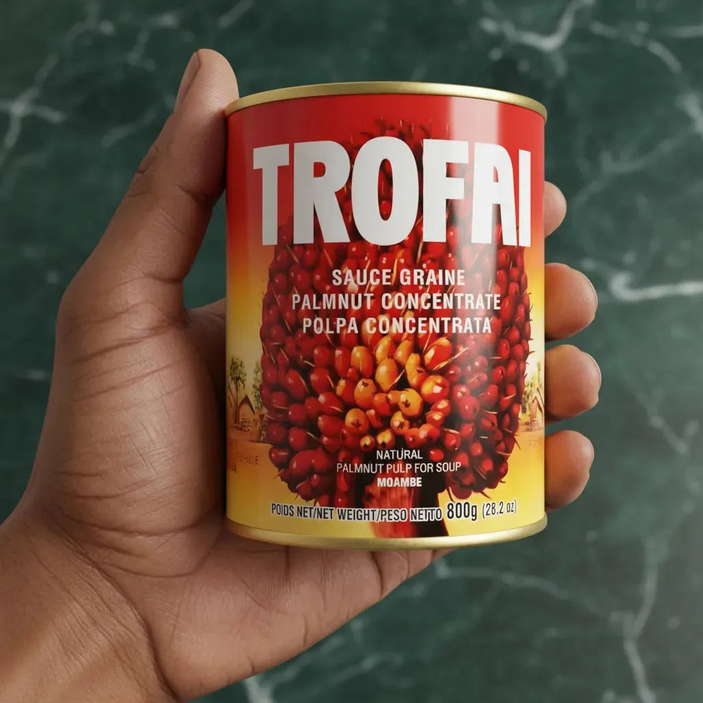 Boîte de Sauce graine TROFAI - Saveurs Ouest-Africaines tenue en main, concentré de pulpe de palme pour cuisine africaine, 800g.