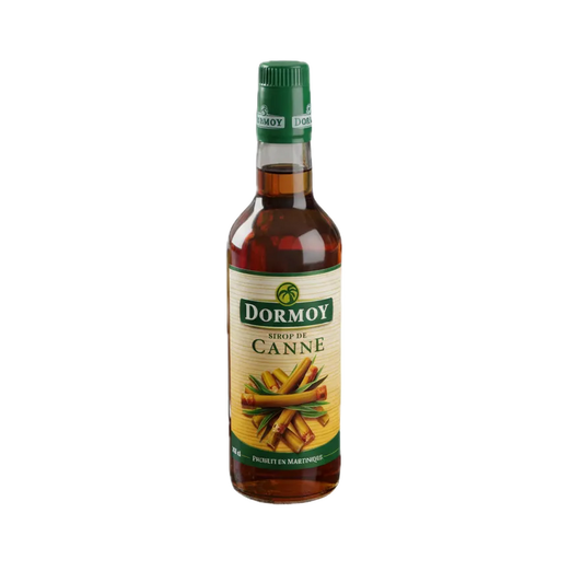 Bouteille de Sirop de Canne DORMOY 70cl, sucrant naturel antillais pur, idéale pour cocktails et desserts, étiquette verte et jaune.