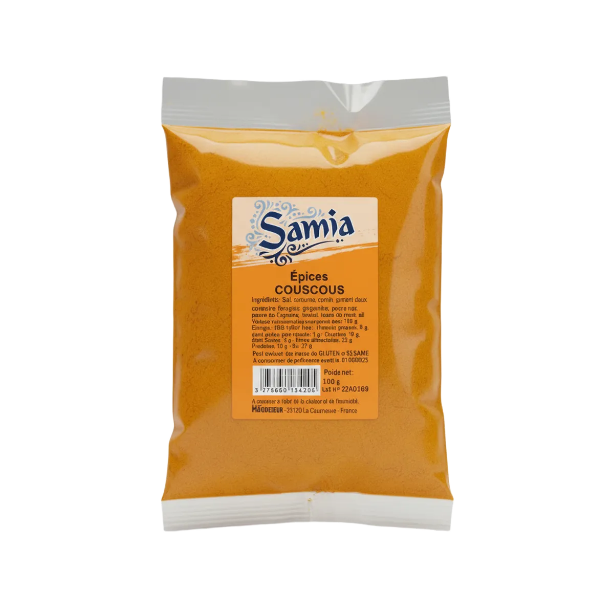 Épices Couscous Samia - Mélange Aromatique en sachet transparent, parfait pour relever vos plats traditionnels de couscous.