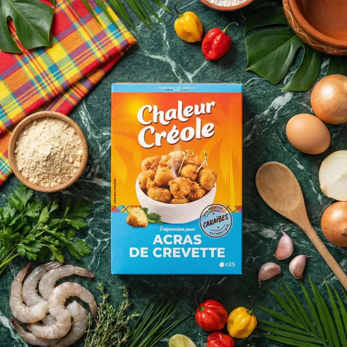Shrimp fritter mix by Chaleur Créole.