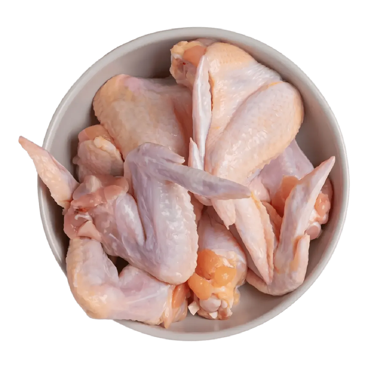 Bol rempli d’ailerons de dinde nature surgelés, morceaux crus prêts à cuisiner. Parfait pour plats à base de volaille.