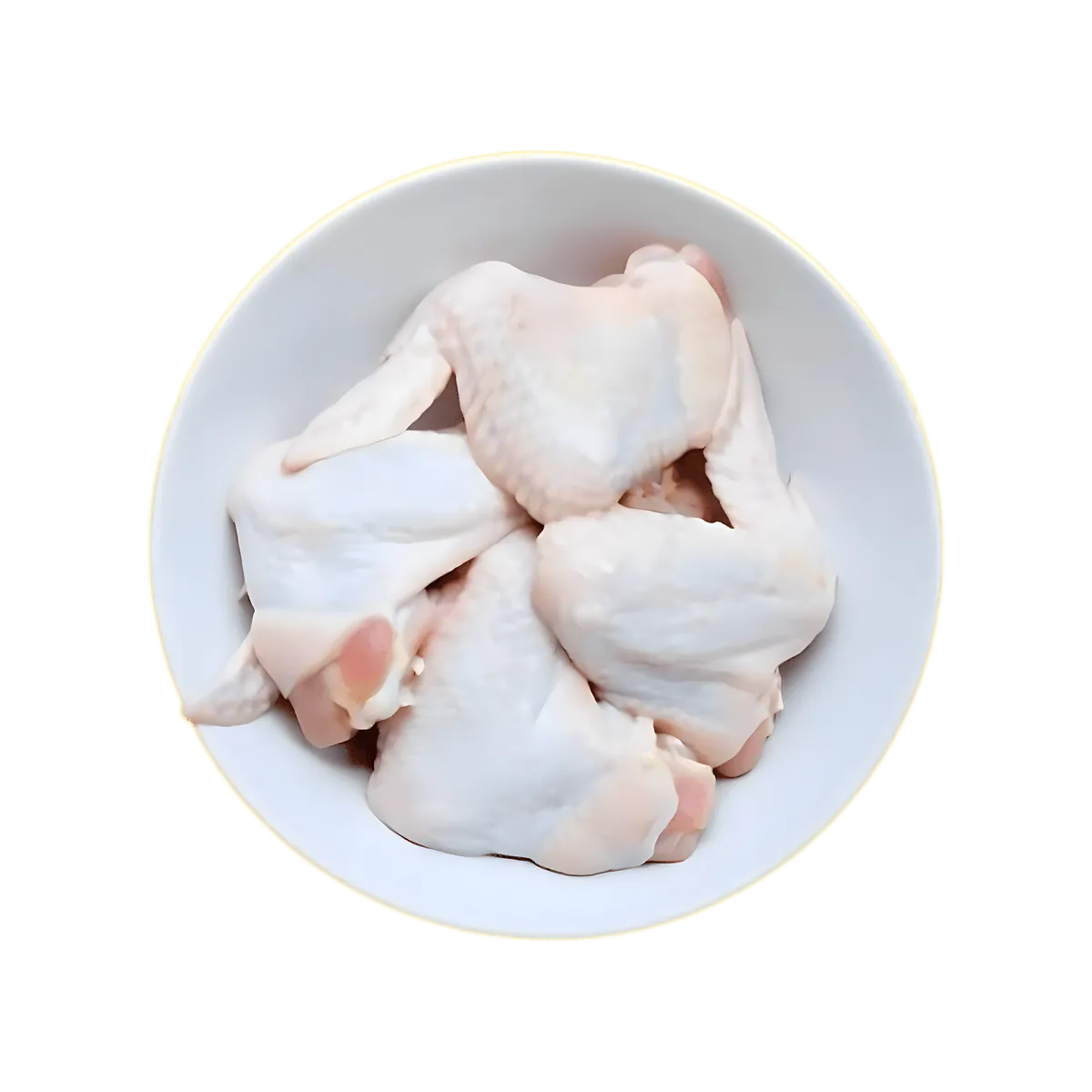 Bol de plusieurs ailes de poulet nature surgelées, parfaites pour des recettes savoureuses et conviviales.