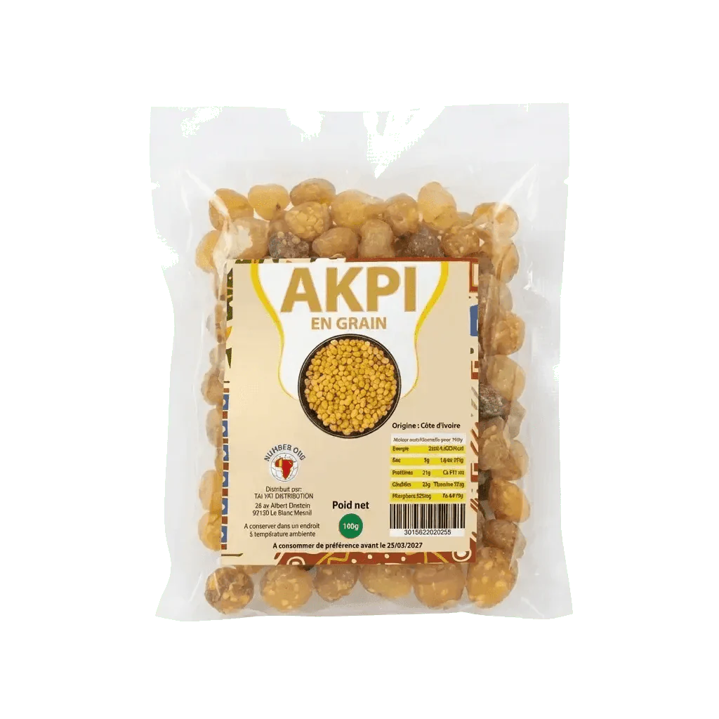 Akpi Seeds Number One, 100g, transparent packaging, light beige seeds.